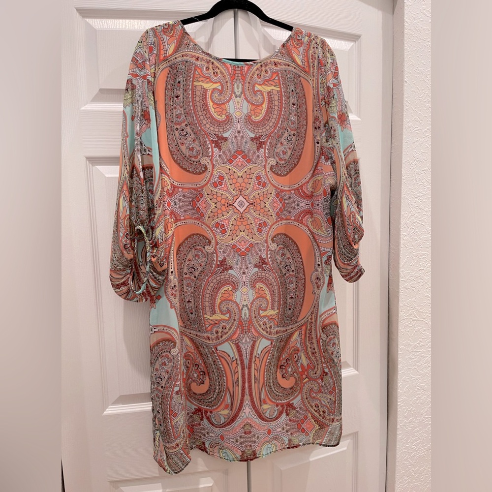 I.N STUDIO Paisley Short Dress multicolor size 16 A shape globe sleeve